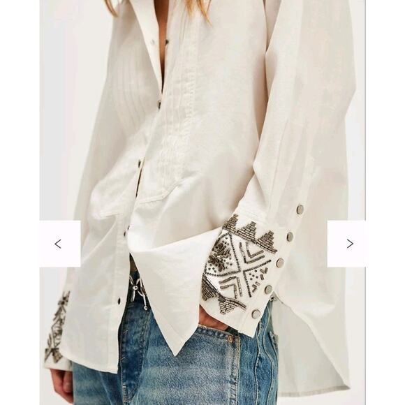 NWT We The Free Beaded Long Sleeve Button Shirt Small Country Glam Western Rodeo - Picture 3 of 13